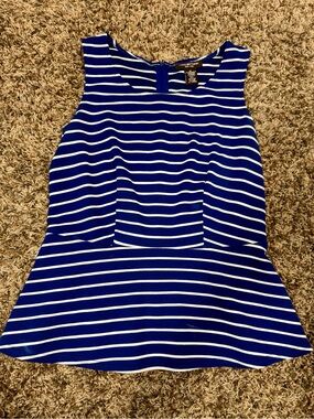 Linda Matthew’s NY Nautical Blue and White Striped Sleeveless Peplum Top